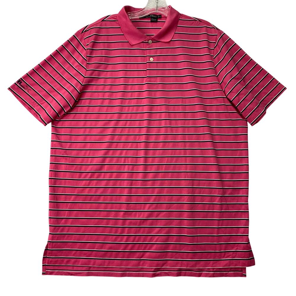 RLX Ralph Lauren Mens XL Pink White Short Sleeve Performance Golf Polo Shirt